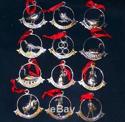 Retired Godinger Sterling Silver Plated Twelve 12 Days Of Christmas Ornaments