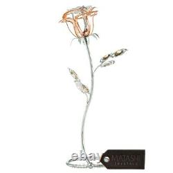 Rose Gold And Chrome Plated Silver Rose Flower Tabletop Ornament With Clear And
