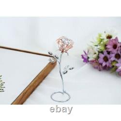 Rose Gold And Chrome Plated Silver Rose Flower Tabletop Ornament With Clear And