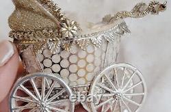Sebnitz BABY CARRIAGE with Wax Baby, Dresden Trims, German Wire, Glass beads