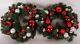 Set/2 Pottery Barn Ornament Pine Christmas wreaths, 22, red & silver