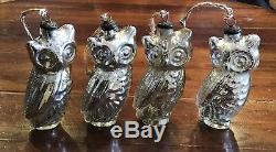 Set Of 4 Pottery Barn 6 Silver Mercury Glass Owl Ornaments