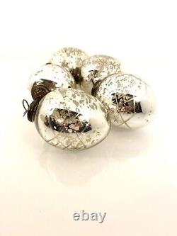 Set Of 5 Large 4 Antique Mercury Heavy Thick Glass Silver Christmas Ornaments