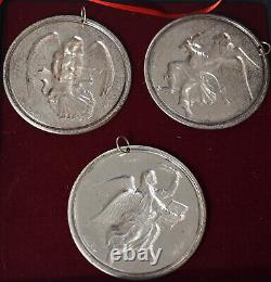 Set of 3 Sterling Medallion Angel Christmas Ornament Sculpture Workshop NOS