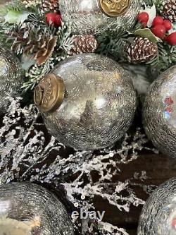 Set of 6 Restoration Hardware Christmas Ornaments Silver Mercury Crackle 12.5