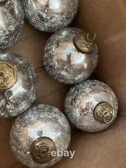 Set of 6 Restoration Hardware Christmas Ornaments Silver Mercury Crackle 12.5