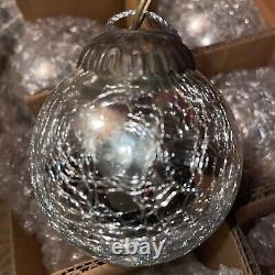 Set of 8 Restoration Hardware Christmas Ornaments Silver Mercury Crackle