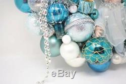 Shabby Cottage Chic Vintage Ornament Wreath Glass Christmas Wreath Blue Silver