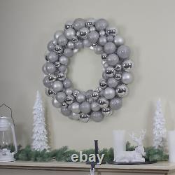 Silver 3-Finish Shatterproof Ball Ornament Christmas Wreath, 36-Inch