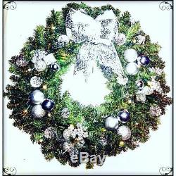 Silver Christmas Wreath 22 Led Lights Home Decor Ornament