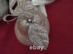 Silver Glitter Fruit Faux Apple Pear Pomegranate Christmas Tree Ornaments 16 Lot