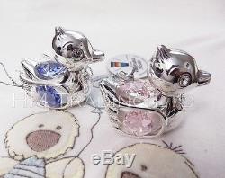Silver Plated Crystal Duck Ornament Cake Topper Christening New Born Bay Xmas