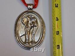 Slane & Slane Silver Metal Elephant Christmas Tree Holiday Ornament XL Medallion