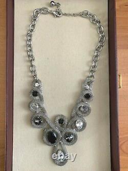 Stunning French Vintage Designer NECKLACE Silver tone metal, Glass ornaments