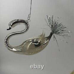 Swan Ornament Mercury Blown Glass German Christmas Bimini Silver Black Tinsel