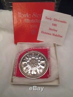 TOWLE Sterling Silver Vintage Christmas Medallion Ornament Lot 1970's 1980's Box