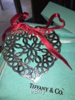 Tiffany & Co. 925 Silver Heart Snowflake Christmas Ornament 1997 With Box & Pouch