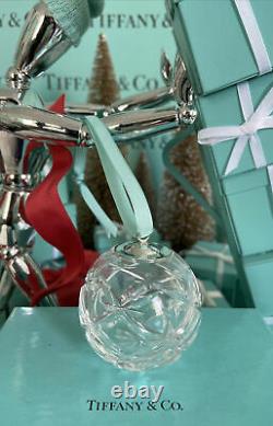 Tiffany&Co Cut Crystal Ball Ornament Sterling Silver Top Hopstar Christmas W Box