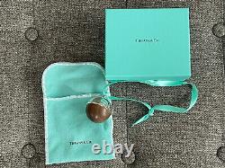 Tiffany & Co Silver 5 Round WALNUT Wood BALL Ornament NEW IN BOX + Pouch