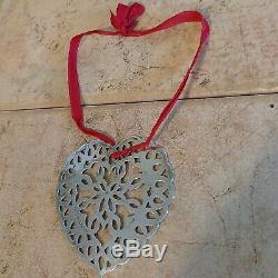 Tiffany & Co. Sterling Silver 3 Heart Christmas Ornament in Red Ribbon 1997