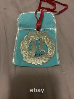 Tiffany&Co Wreath Ornament Makers Sterling Silver 2.75 Holiday Pouch 1996 Vtg