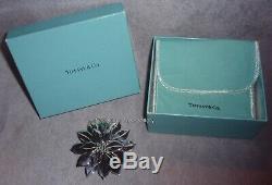 Tiffany Solid Sterling Silver Poinsettia Christmas Ornament Pendant Decoration