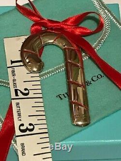 Tiffany Sterling 925 Enamel with Red Ribbon Candy Cane Christmas Ornament