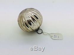 Tiny antique Kugel Christmas ornament 1.75 Silver Ribbed Round