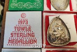 Towel Sterling Medallion Christmas Lot 1972 1973 1975 1978 1979 Lot Ornament