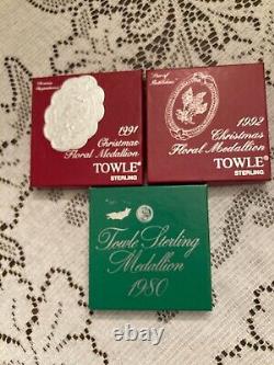 Towle 1980, 1991 and 1992 Sterling Christmas Floral Medallions