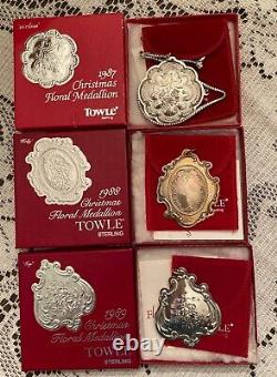 Towle 1987, 1988, and 1989 Sterling Christmas Floral Medallion