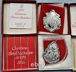 Towle Christmas Floral Medallion Ornament Sterling Silver Complete Set 1983-1992