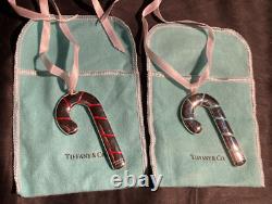 Two (2) Tiffany & Company New York Silver Candy Cane Set Christmas Ornament