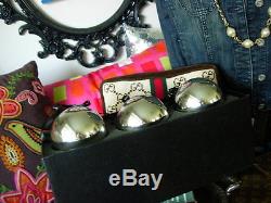 Ultra RARE Vintage GUCCI Christmas Holiday Silver Blown Glass Ornaments /Box GG