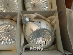 VINTAGE NEW Box of 6 Wesolych Silver Reflector Glass Christmas Ornaments Poland