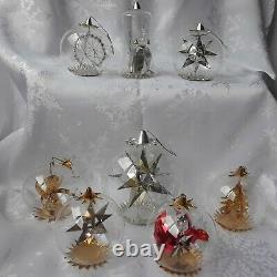 VINTAGE Set of 8 RESL LENZ German Glass Ornaments Gold Silver and Red Foil