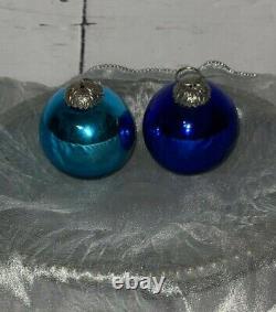 VTG Christmas Kugel Mercury Glass Ornaments Blue Star Silver Tone Crown Set 2