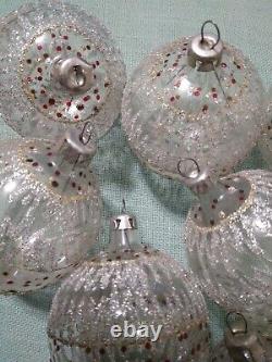 VTG HandBlown CLEAR Glass Christmas Silver Gold Glittery Ornaments Lot 8