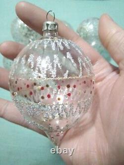 VTG HandBlown CLEAR Glass Christmas Silver Gold Glittery Ornaments Lot 8