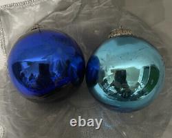 VTG Kugel Mercury Glass Christmas Ornaments Blue Star Silver Tone Crown Mount 2