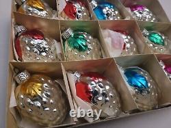 Vintage 1970s Christmas Glass Ornaments Lot x 12 Silver pinecones Handpainted