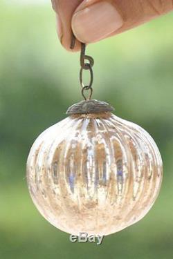 Vintage 2'' Silver Ribbed Original German Christmas Glass Kugel/Ornament