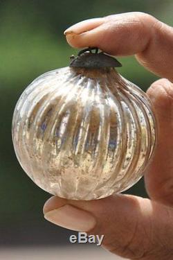 Vintage 2'' Silver Ribbed Original German Christmas Glass Kugel/Ornament