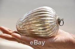 Vintage 4.25'' Original Silver Ribbed Heavy Glass German Kugel / Ornament