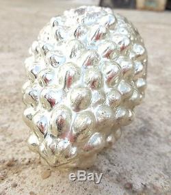 Vintage 6.25 Silver Glass Cluster Of Grapes Shape Christmas Ornament