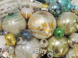 Vintage Blue Aqua Silver Glass Christmas Ornament Wreath Hand Crafted 21