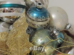 Vintage Blue Aqua Silver Glass Christmas Ornament Wreath Hand Crafted 21