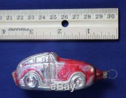 Vintage Car Christmas Ornament Glass 2 Door Red Silver Tone About 3 Inches old