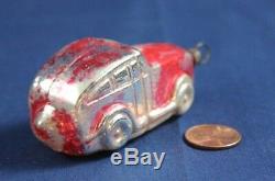 Vintage Car Christmas Ornament Glass 2 Door Red Silver Tone About 3 Inches old