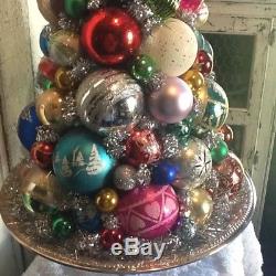 Vintage Christmas Centerpiece tabletop ornaments silver topiary decoration tree